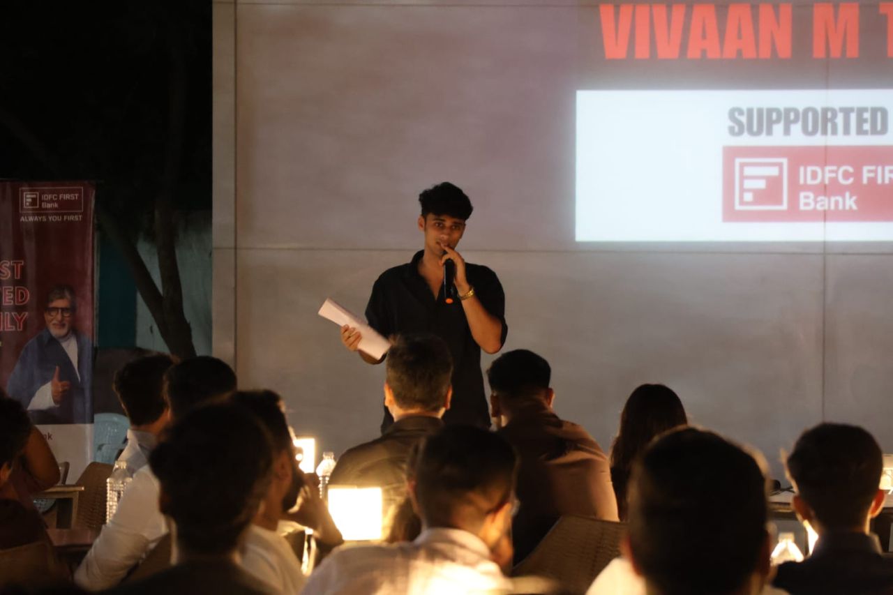 Vivaan Manish Tiwari, founder of KNEAT Events, hosting an event in Ahmedabad
